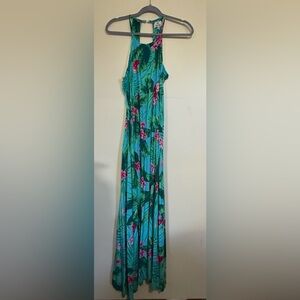28 Palms Tropical Floral Maxi Skirt in Teal and Pink